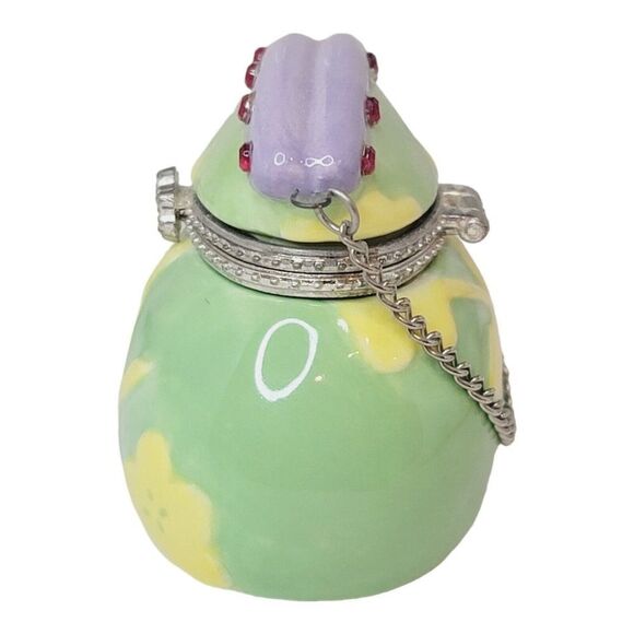 Hallmark Bezel Box Trinket Box Green Yellow Flowers Purse With Chain Retired - Picture 2 of 6